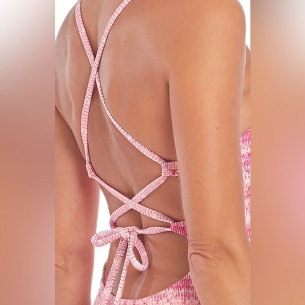 NWT Cabana Life "Napa" Crochet Embroidered Trim One Piece Swimsuit Pink Multi L - Picture 8 of 8
